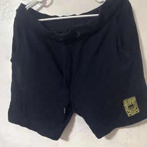 Psycho Bunny Black Athletic Drawstring Shorts with Neon Yellow Graphic